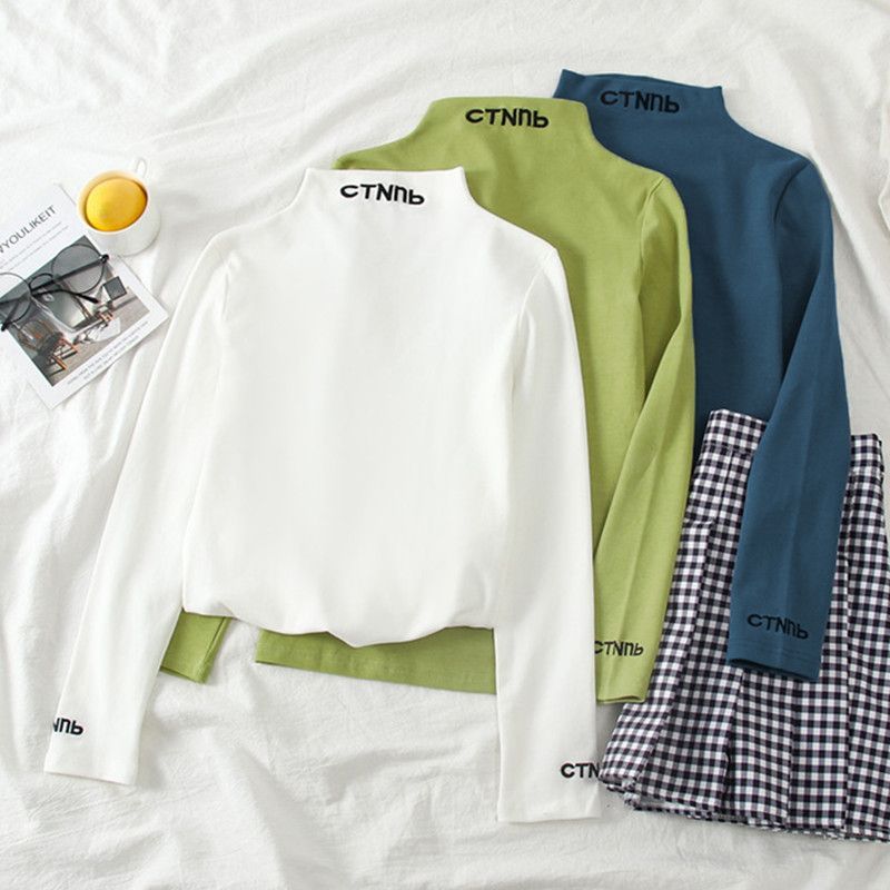 Edise - Mock-neck geborduurd T-shirt met lange mouwen