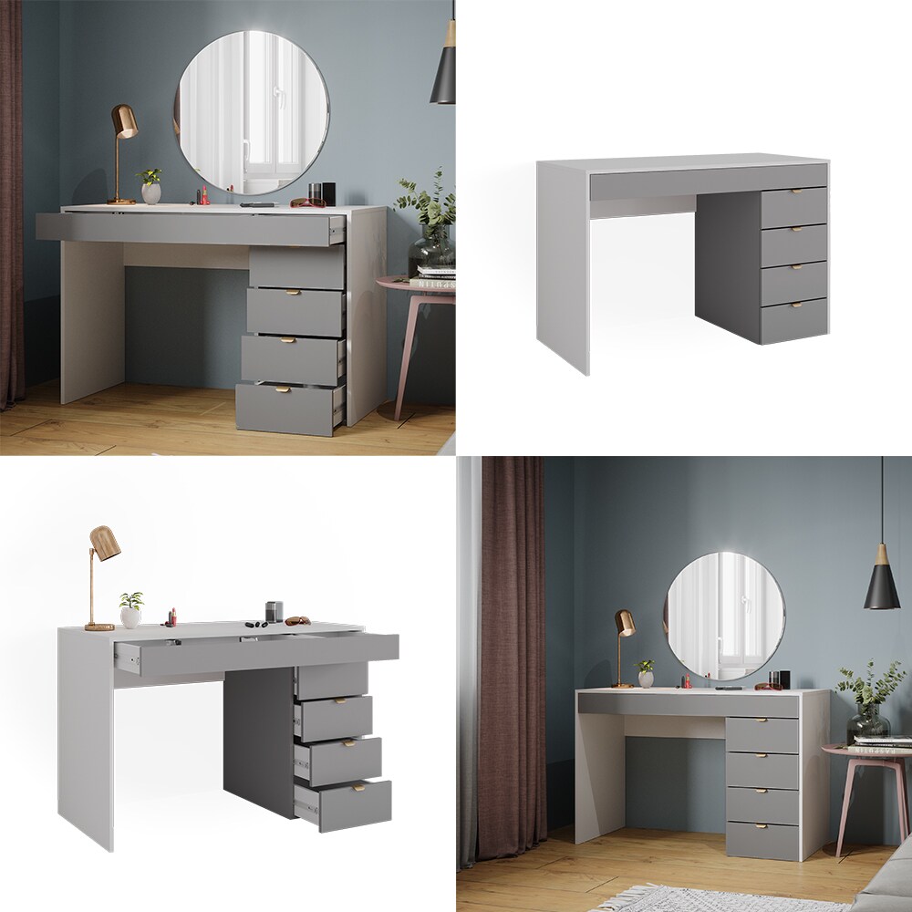 Vicco Schminktisch Elise Weiß Grau 115 x 76 cm modern Frisiertisch Schubladen