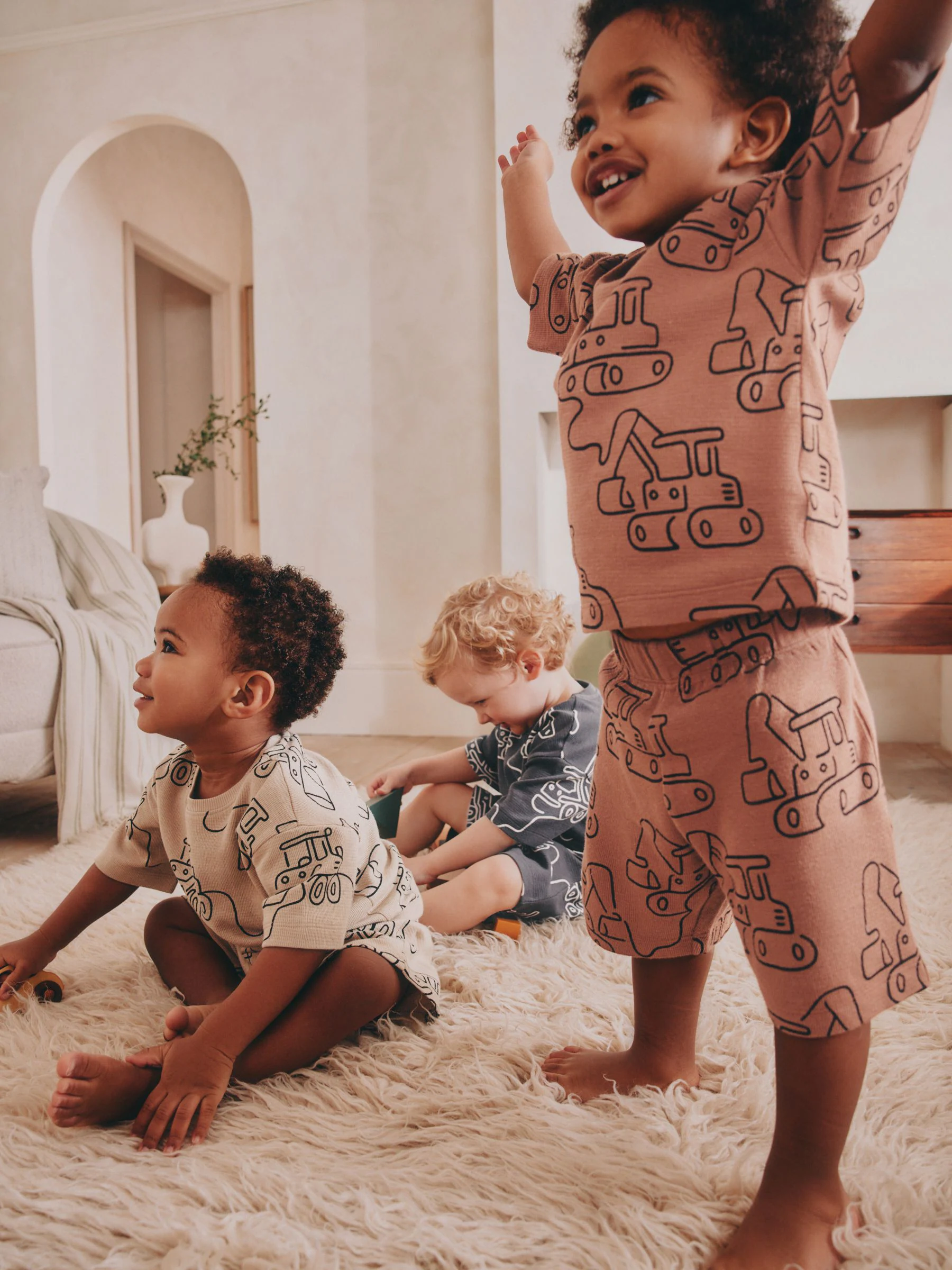 Groen/grijs lineaire print - Verpakking van 3 korte pyjama's (9mnd -10jr)