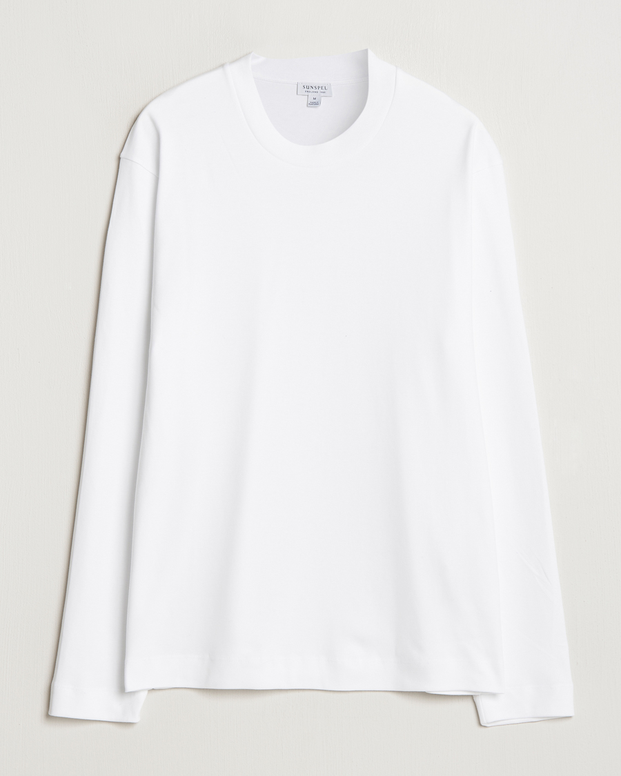 Sunspel Heavy Weight Supima Cotton Long Sleeve T-Shirt White
