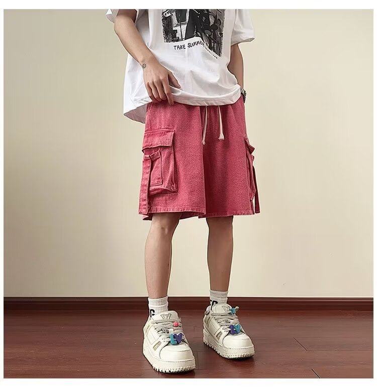 Ateso - Gewassen denim cargoshorts met trekkoordtaille