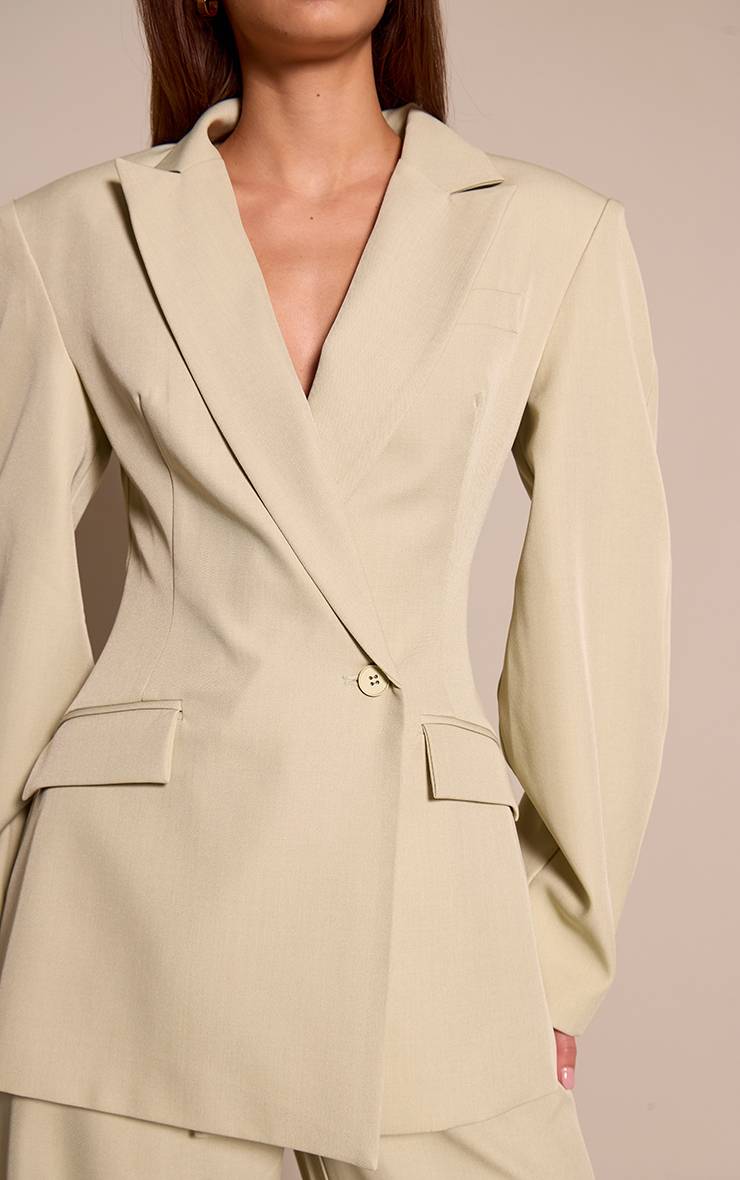 Vert Sauge Blazer À Manches Cocon Et Détail Asymétrique