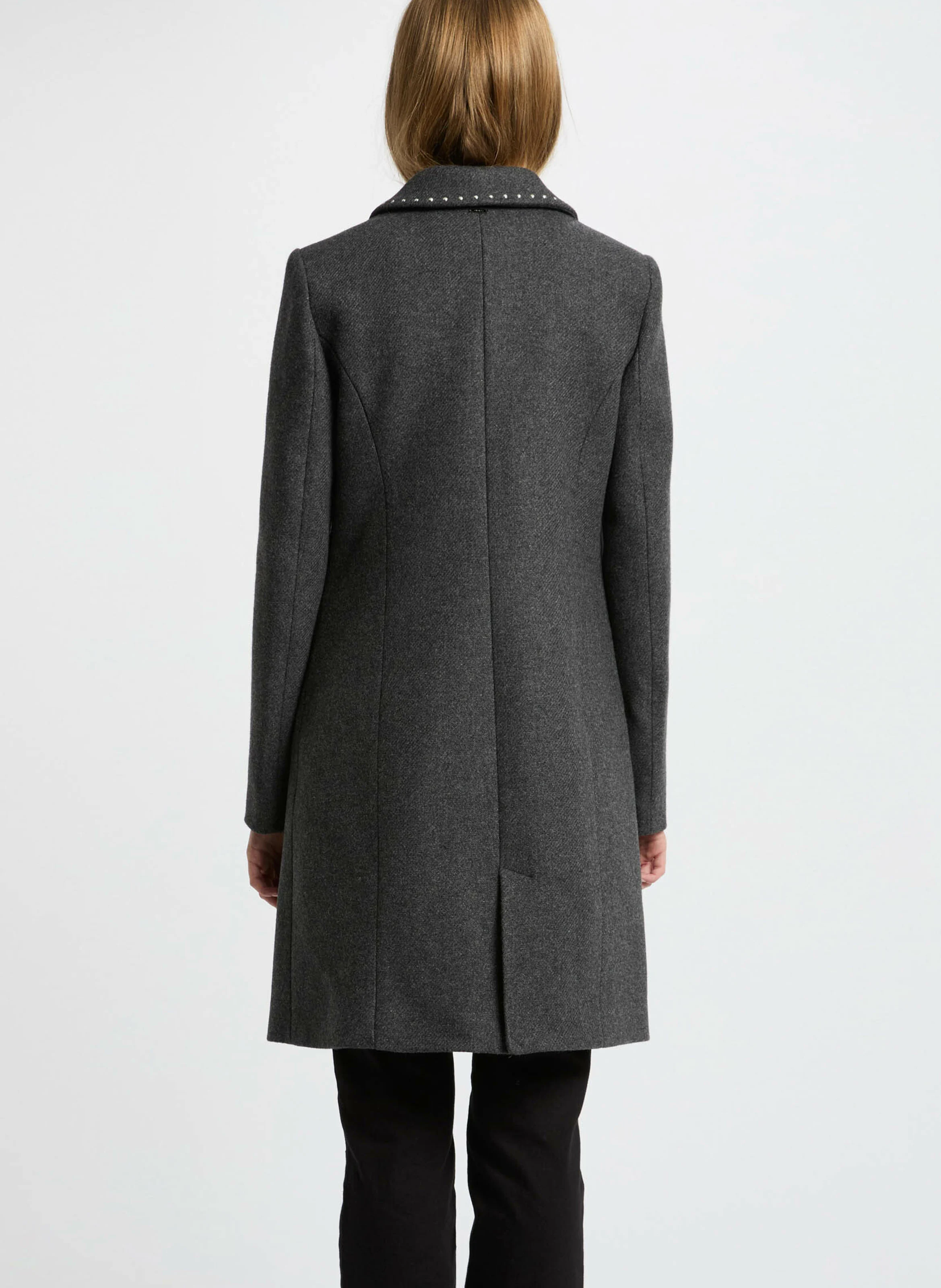 GLAM - Long manteau col tailleur en laine mélangée | Gris