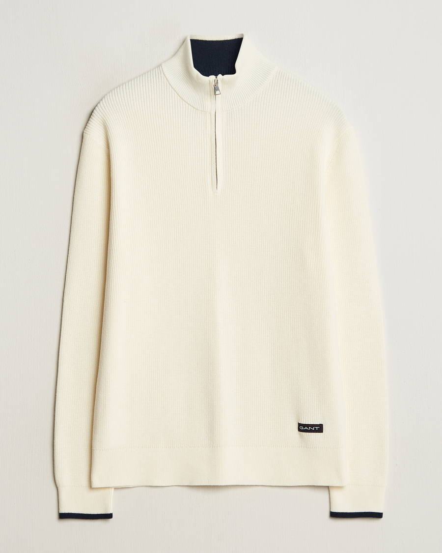 GANT Ribbed Cotton Half Zip Cream