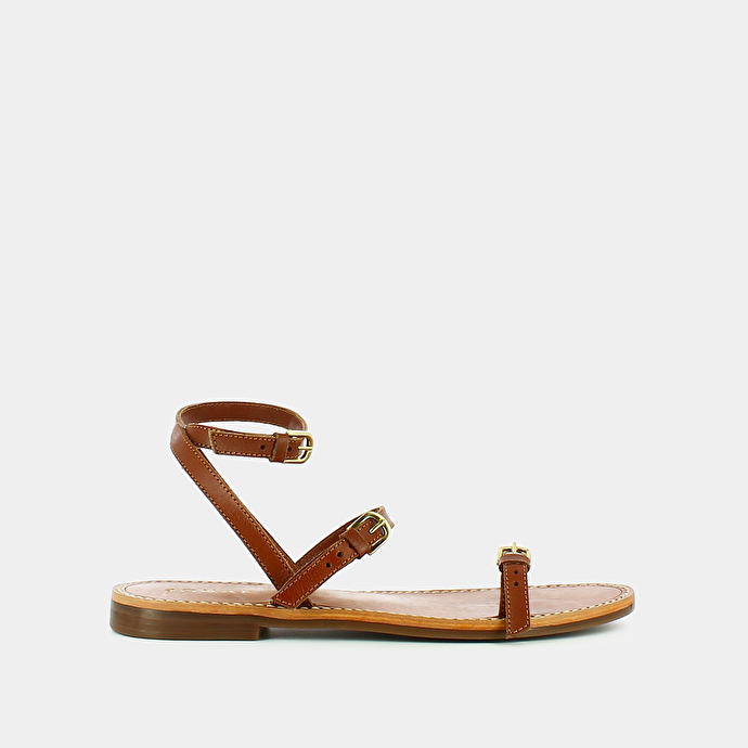 Sandales à brides  en cuir cognac