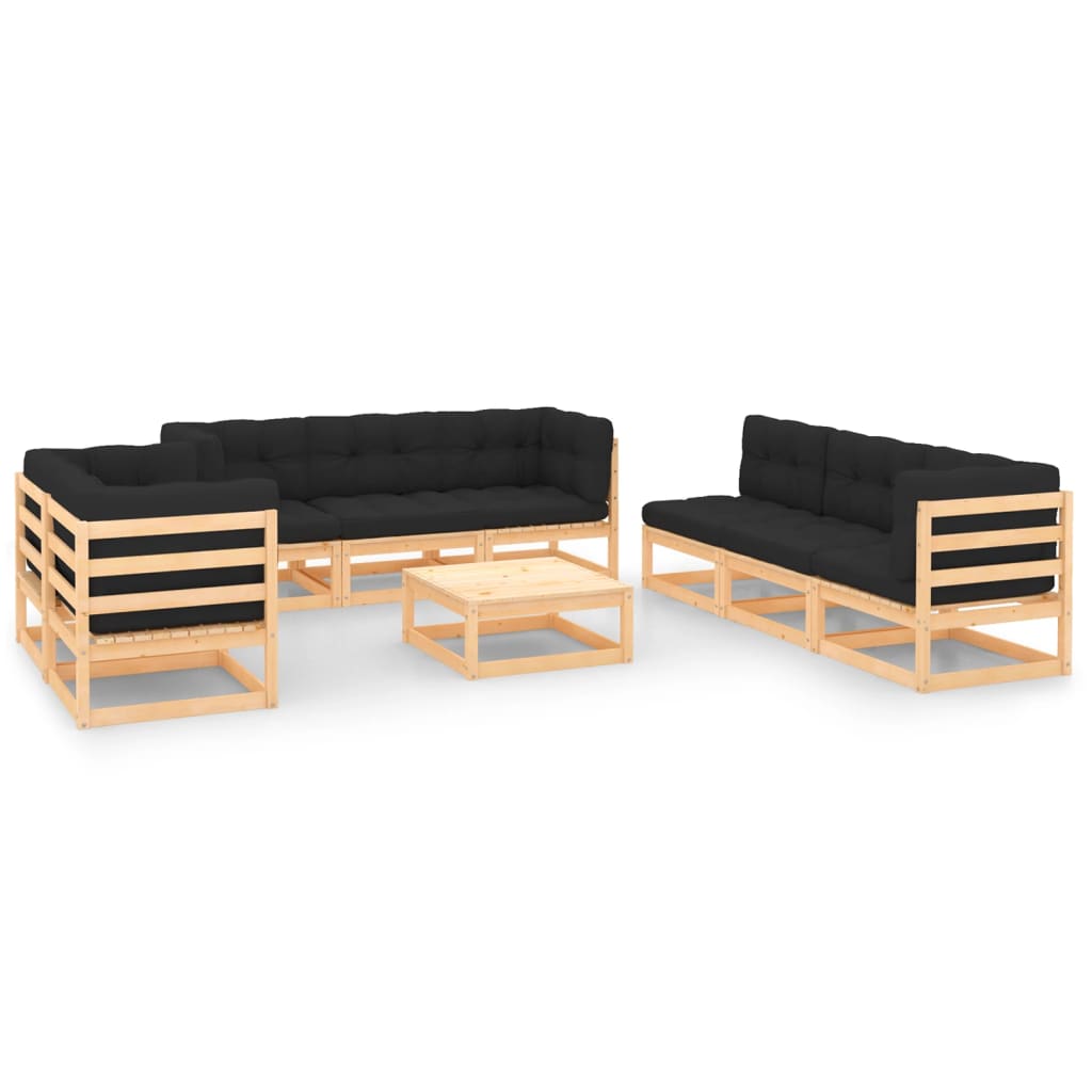 Salon de jardin meuble d'extérieur ensemble de mobilier 9 pièces avec coussins bois de pin massif