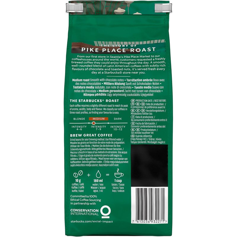 Café en grains Starbucks Pike place 100 % Arabica - paquet de 450 g
