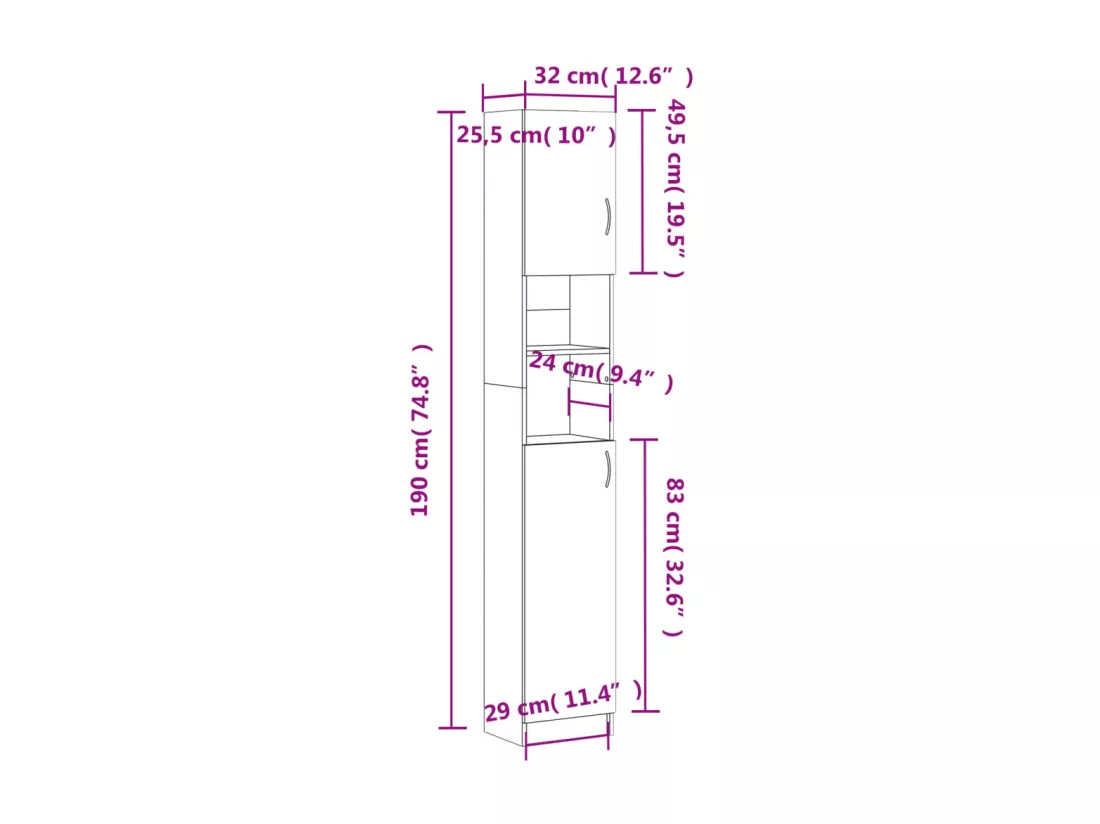 Armoire de bain Chêne fumé 32x25,5x190 cm Bois d'ingénierie