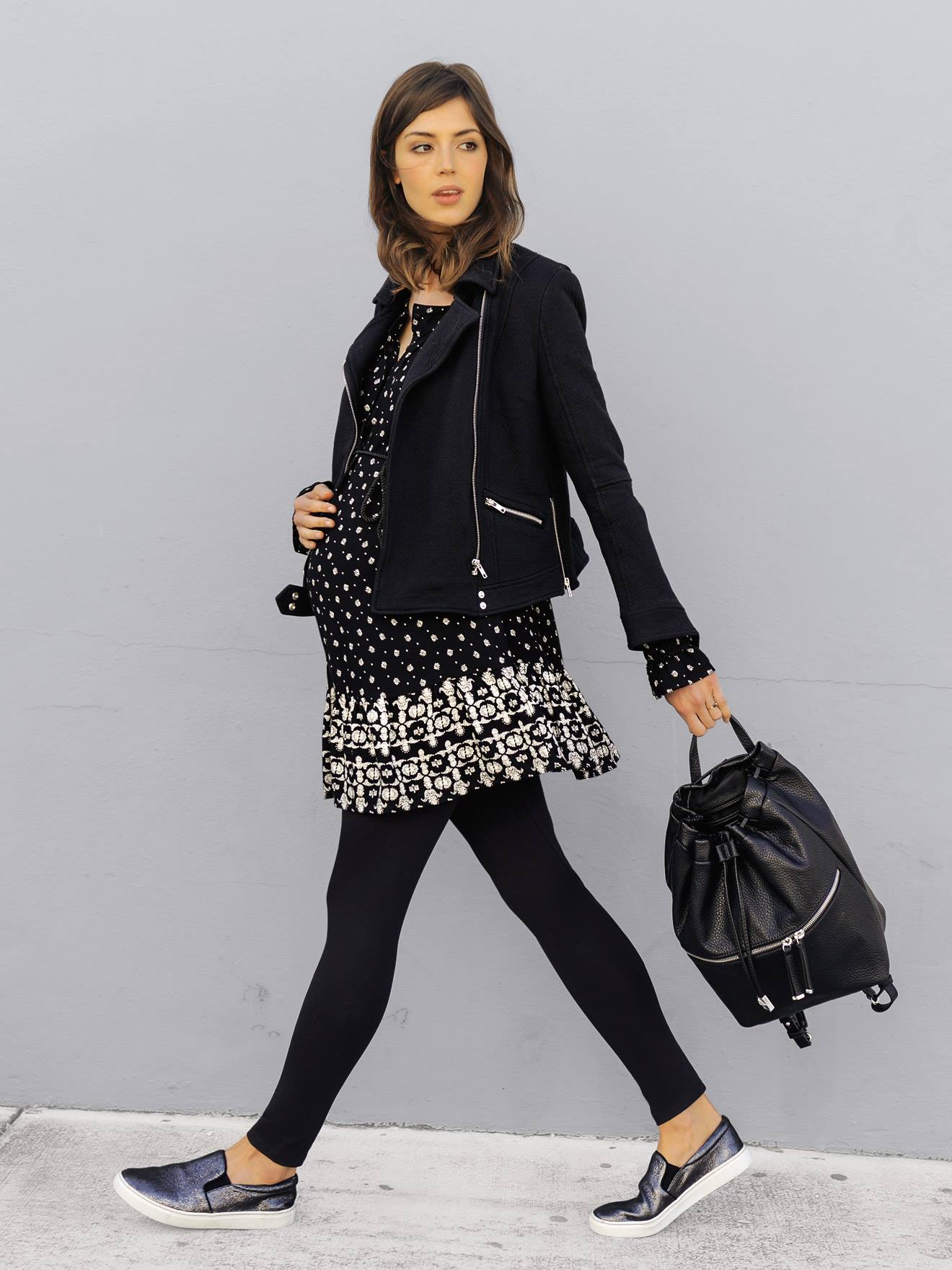 Calças legging pretas compridas para gestantes