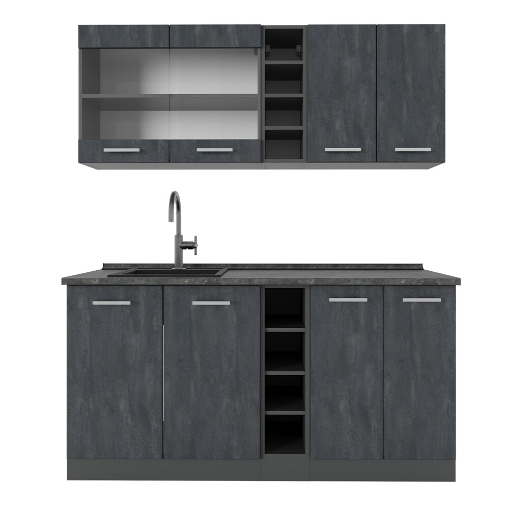Vicco Singleküche R-Line 160 cm Schwarz Beton Anthrazit ohne Arbeitsplatte
