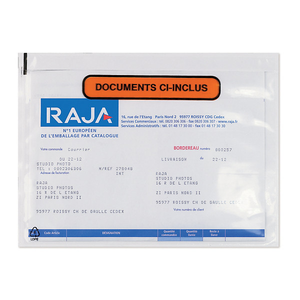 1000 pochettes porte-documents adhésive documents ci-inclus RAJA Super