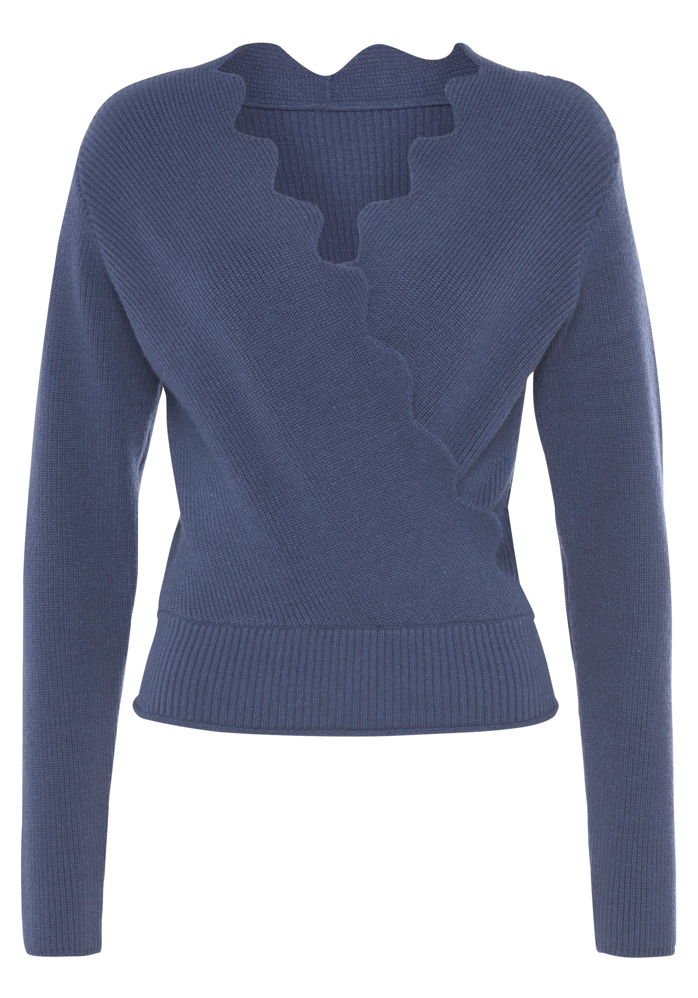 LASCANA Strickpullover mit Wellenkante, modischer Damenpullover mit besonderem Ausschnitt