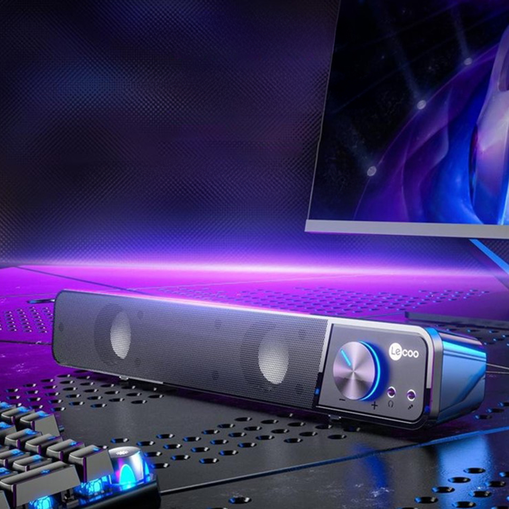 LECOO (by Lenovo) - Desktop Soundbar Lautsprecher mit USB und 3.5mm AUX   RGB Beleuchtung Lautstärkeregler (DS111) - Schwarz