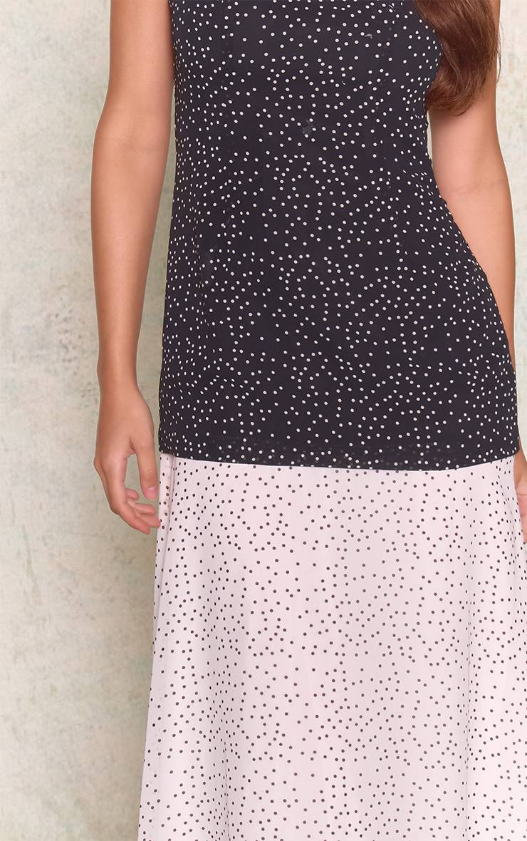 Noir Robe Longue À Bretelles À Pois Contrastés