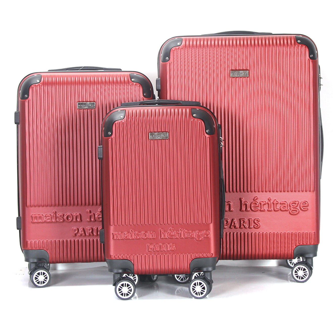 Maison Héritage 3 Valises 4 roues doubles Dauphine 50/60/70 cm rouge bordeaux