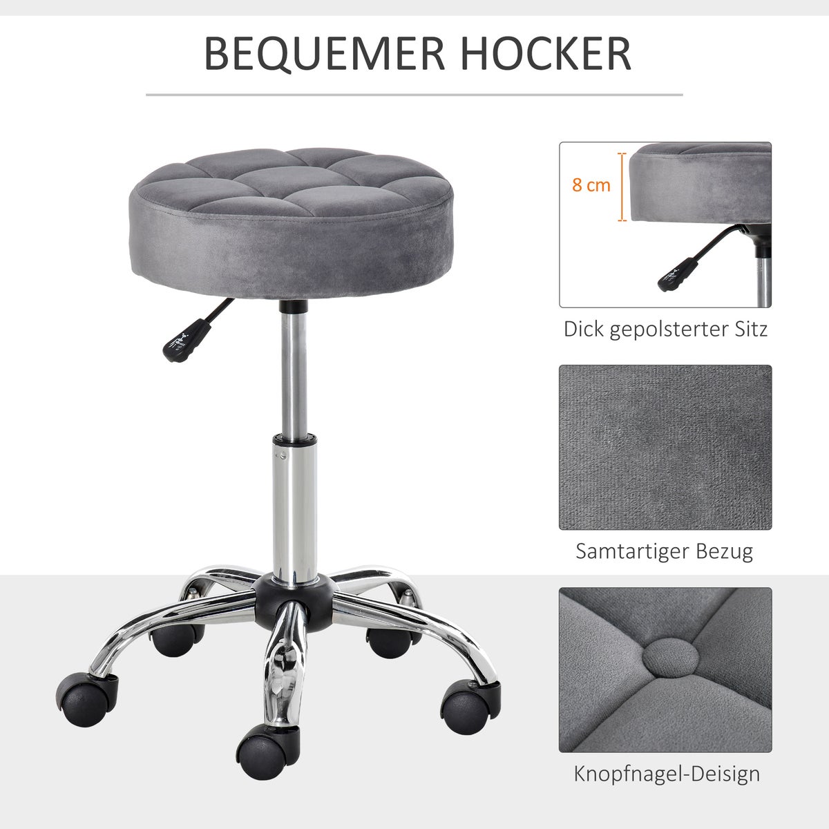 HOMCOM salonstoel, Ø42 x 49-61H cm, polyester, grijs