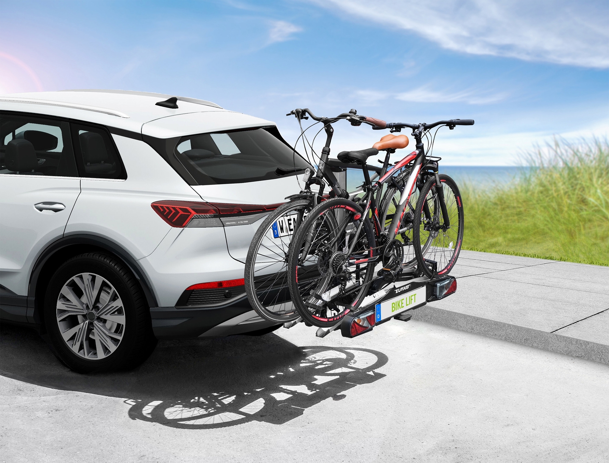 Eufab Bike Lift Fahrradträger für 2 Fahrräder auf der Anhängerkupplung schwarz, E-Bike geeignet