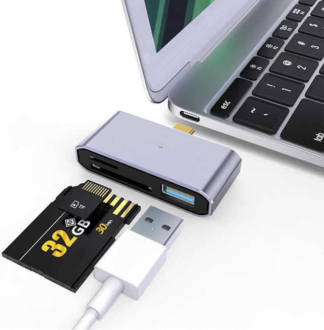 NÖRDIC USB-C Kortlæser 2 Slot SD og MicroSD UHS-I + USB-A 3.1