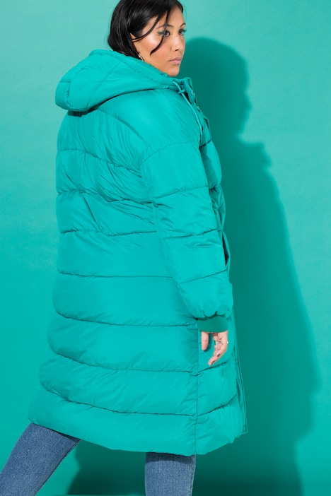 Steppmantel, oversized, abnehmbarer Schal, Kapuze