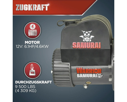 Warrior Short Drum 9500LB / 4,3 t 12V elektrische lier met synthetisch touw