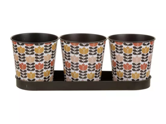 Plateau et 3 pots en métal marrons