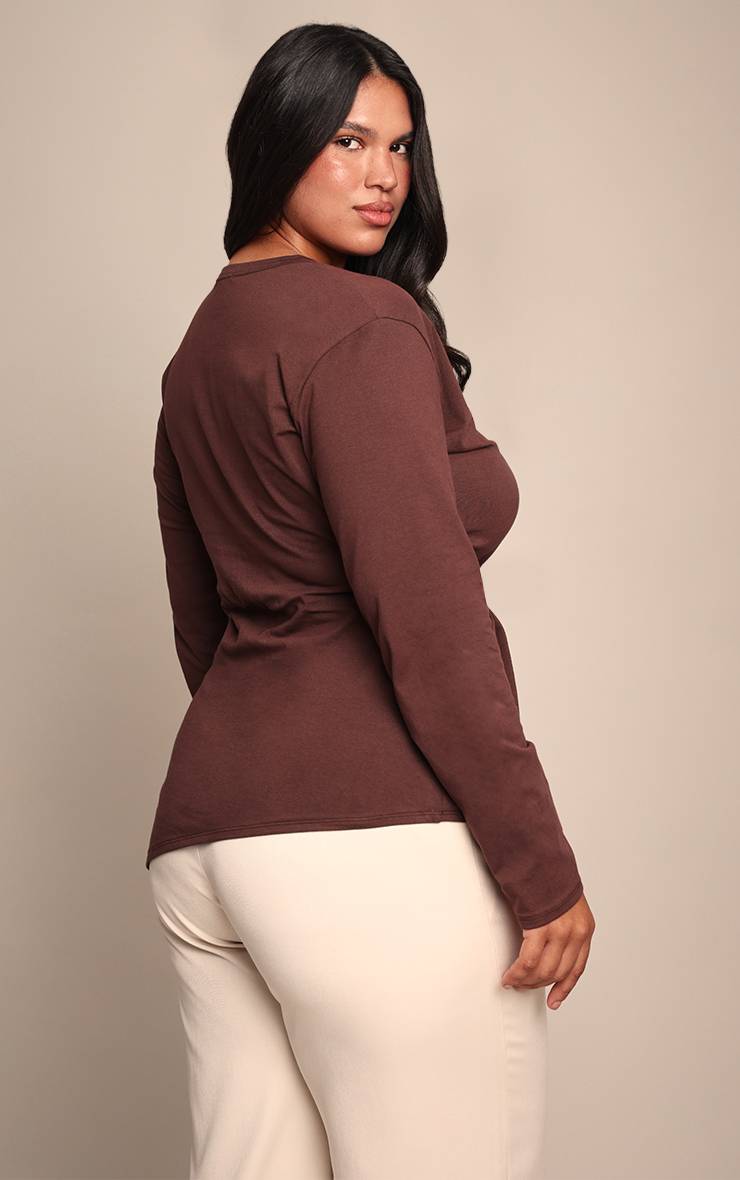 Chocolat T-shirt Grande Taille En Coton À Manches Longues Avec Fronces Sur Les Côtés