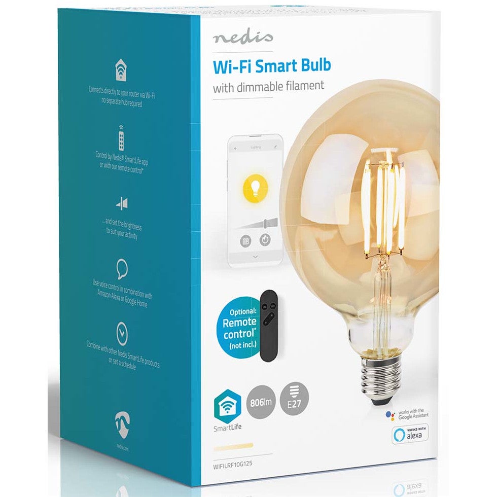 Nedis WIFILRF10G125 Smartlife LED Filamentlamp E27 WIFI 806 lm 7W warm wit