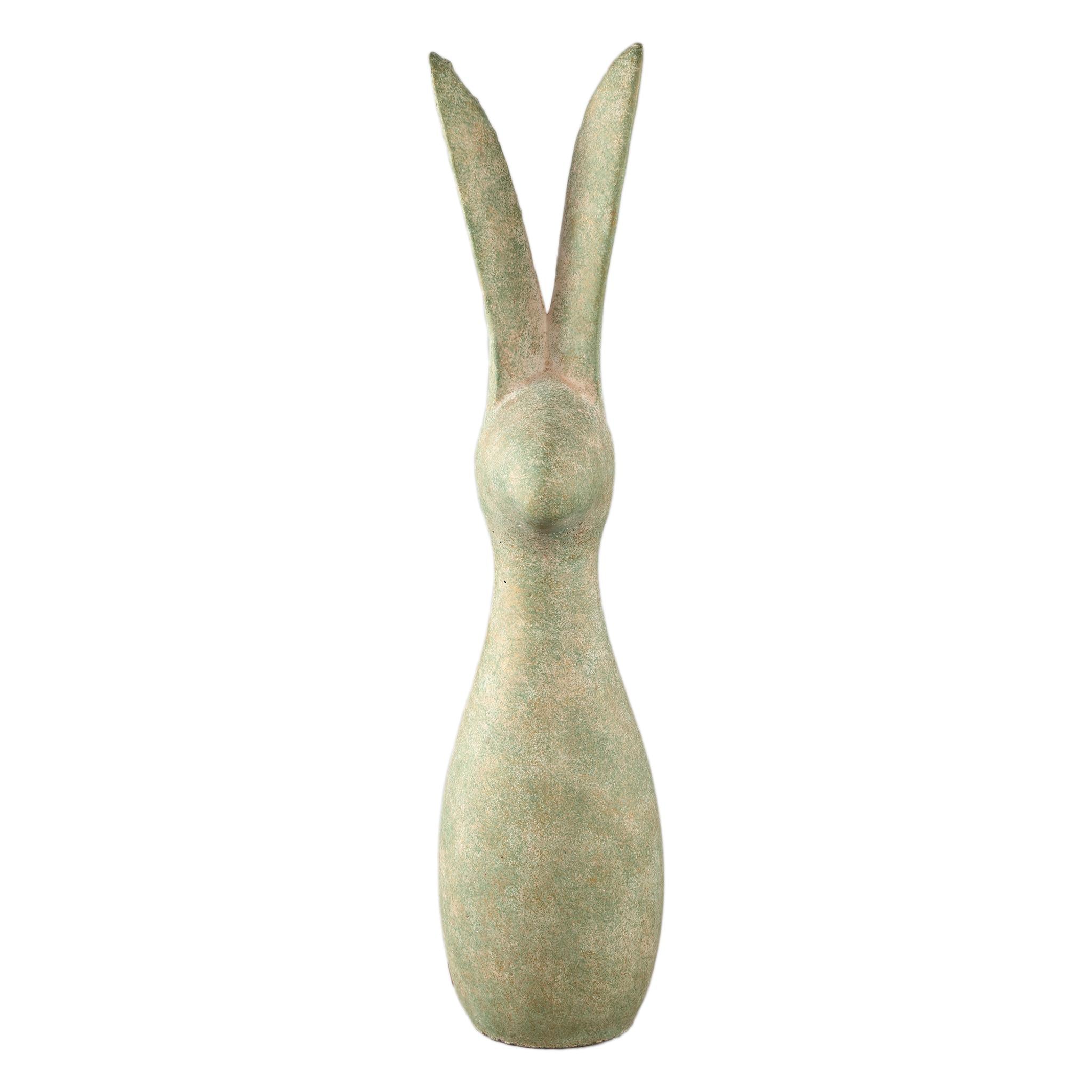 PTMD Remy Green Cement Rabbit Shaped Statue Ears Up XL