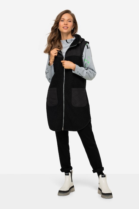 Weste, Teddyfleece und Stepp, Kapuze, 2-Wege-Zipper, OEKO-TEX