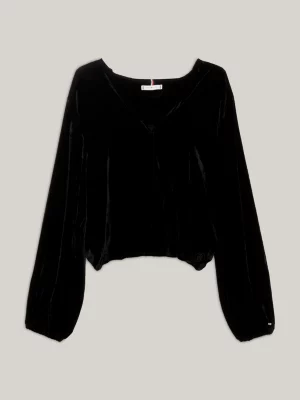 Blusa Tommy Hilfiger x Festive Velvet com Decote em V e Mangas Bufantes