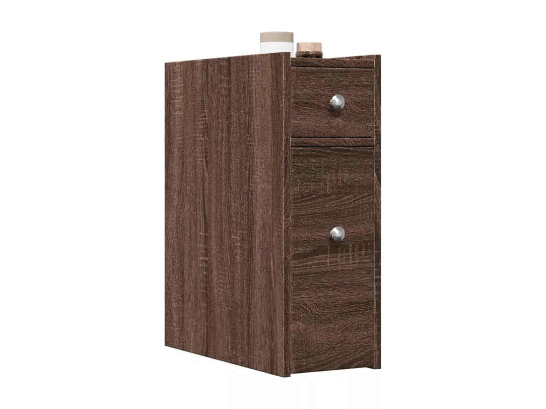 Armoire de salle de bain étroite avec roulettes chêne marron