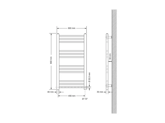 Radiateur avec Élément Chauffant Électrique 600W, 500 x 800 mm, Anthracite
