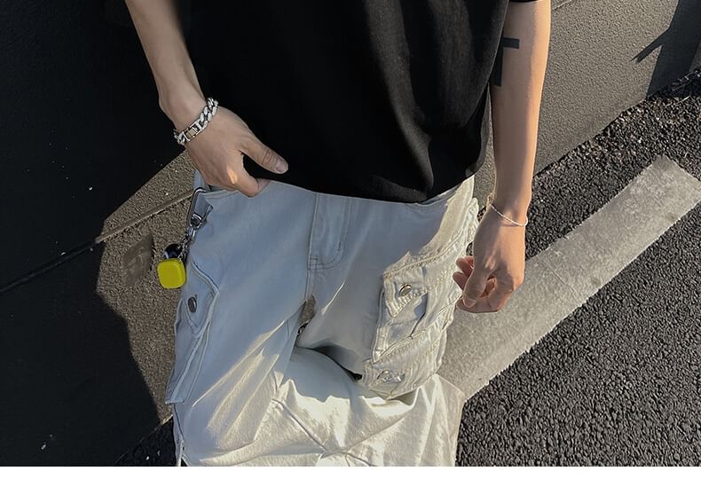 Omozando - T-shirt met korte mouwen, ronde hals, verlaagde schouders, effen ritsdetail en oversized model