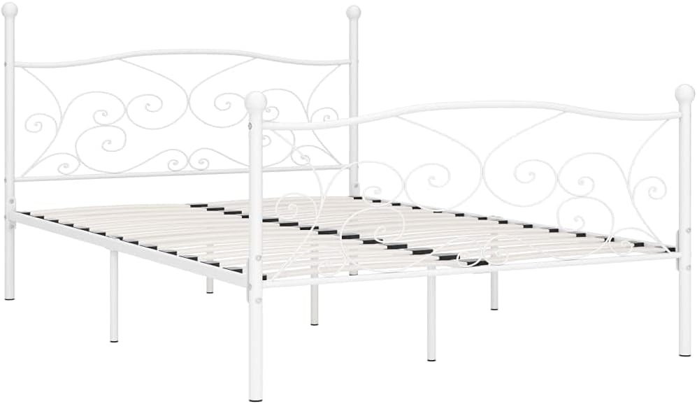 vidaXL Bettgestell mit Lattenrost Metallbett Doppelbett Bett Schlafzimmerbett Bettrahmen Ehebett Schlafzimmermöbel Weiß Metall 140x200cm