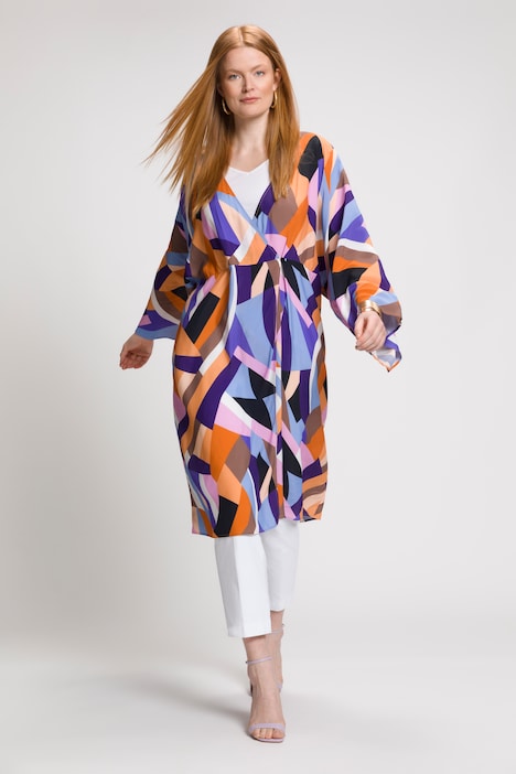 Blusenjacke, Kimono-Schnitt, Streifenkanten, 3/4-Arm