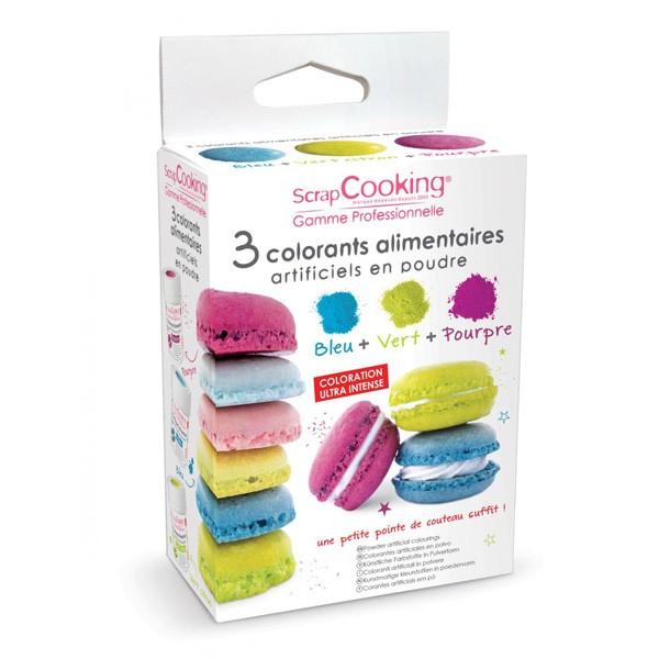 3 colorants alimentaires - bleu, vert, pourpre Scrapcooking