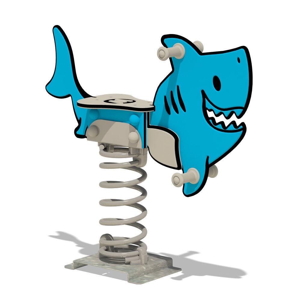 WICKEY Spring Rocker PRO Shark Charley – CONCRETE ANCHOR – openbare springwip volgens 1176 – voor openbare en particuliere ruimtes. Vandaalbestendig – blauw/grijs