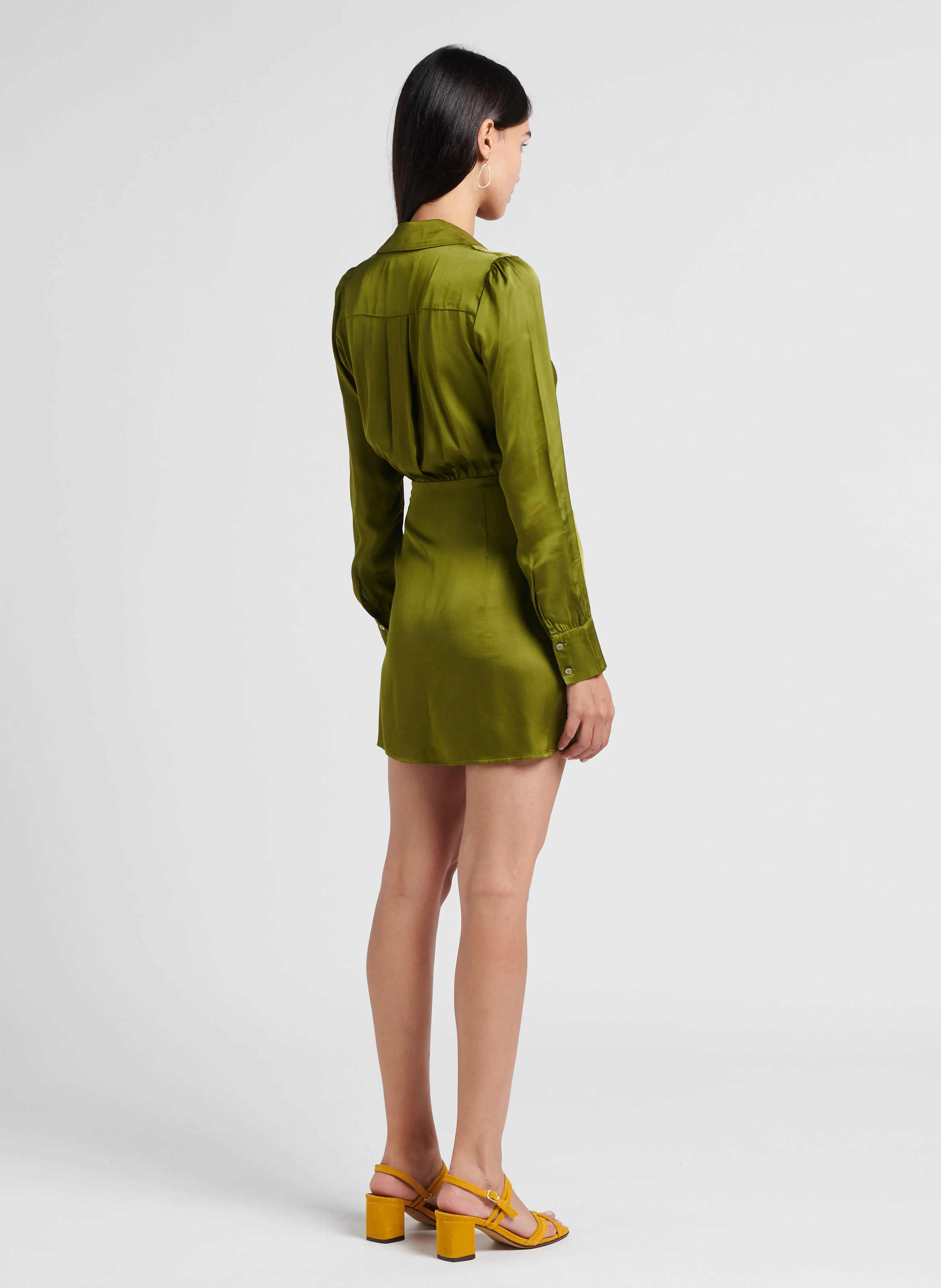 DITTA - Robe courte col V à revers satinée| Vert