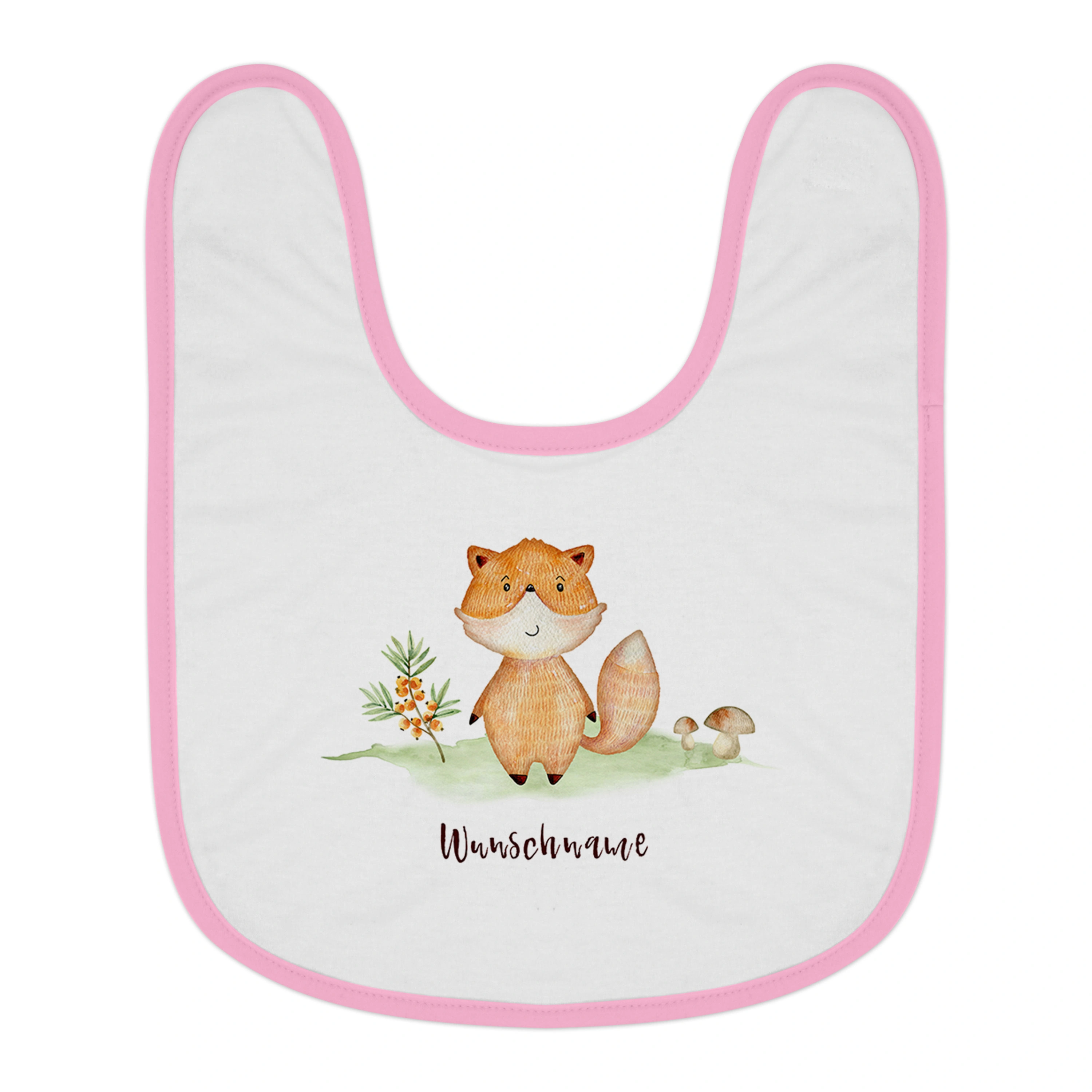 Baby-Lätzchen mit Namen, rosa (Motiv: Fuchs)