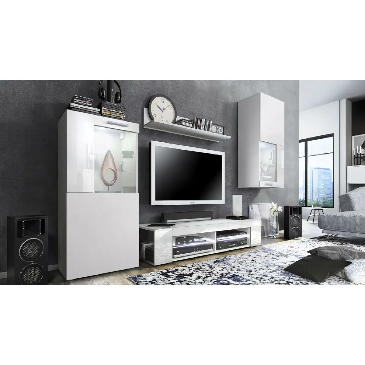MPC Ensemble meubles salon blanc avec LED