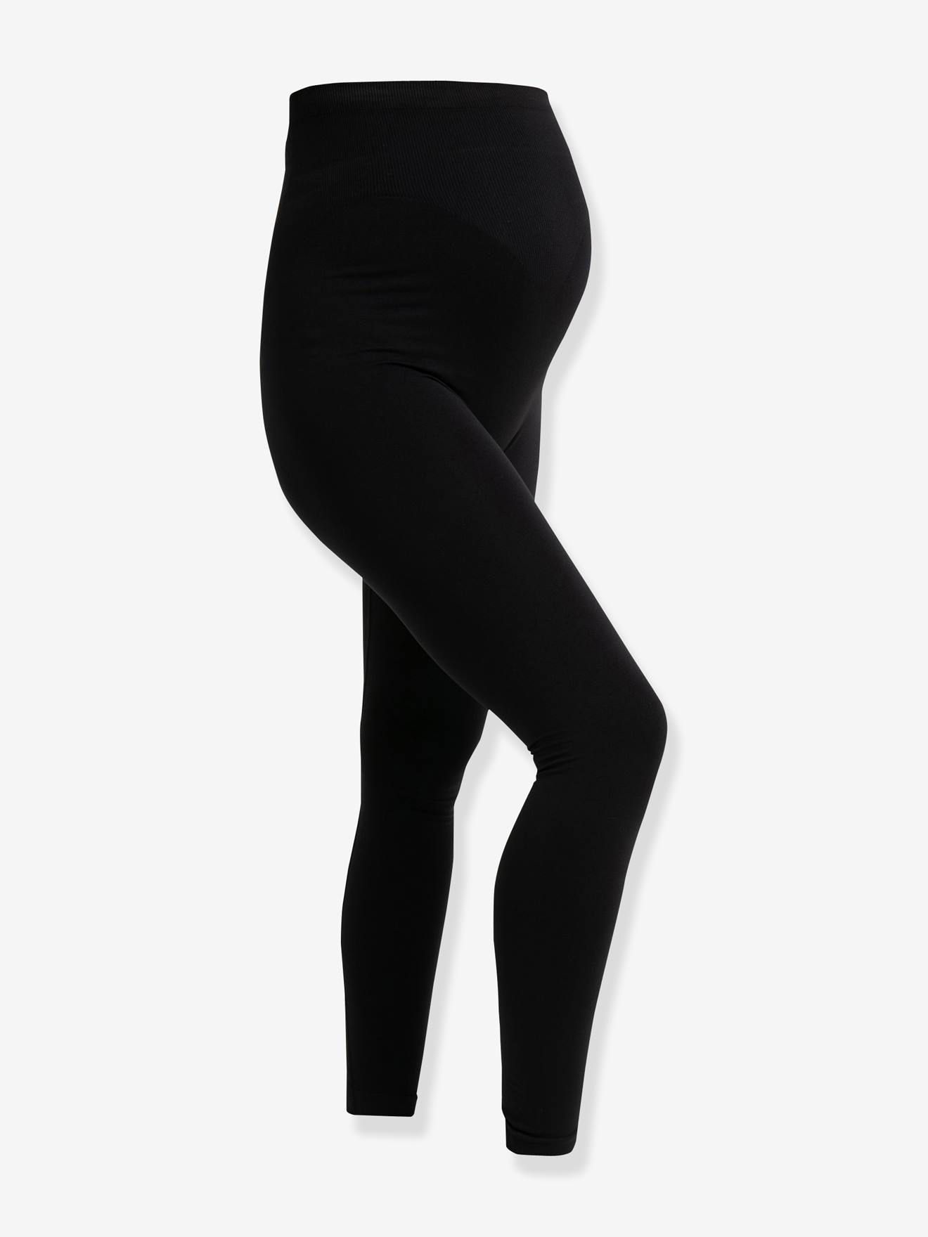 Leggings de maternidade CARRIWELL em tecido elástico com espuma viscoelástica, tamanho médio, pretas, lisas.