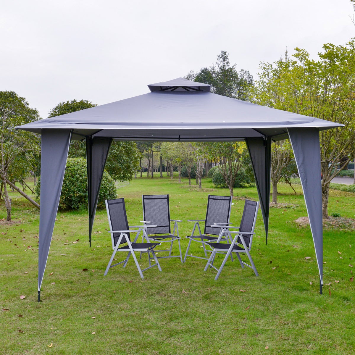 Outsunny Pavilion, feesttent met dubbel dak, 3,45 x 3,45 x 2,68 m, metaal, polyester, grijs