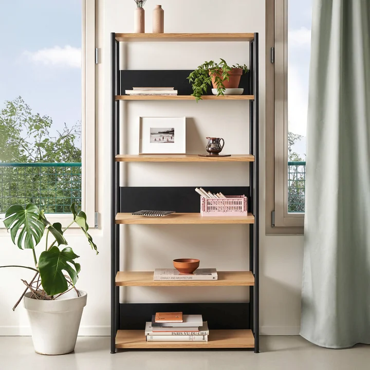 TipToe - Unit Regalsystem, H 180 x 84 cm, inkl. 1 Tür und 1 Schublade, Eiche / graphite black