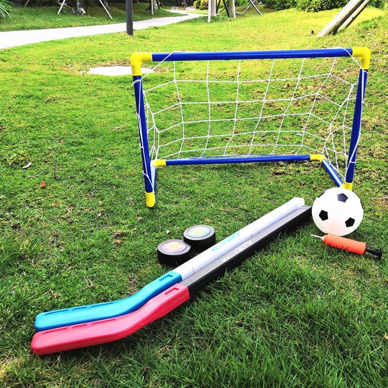 (7-tlg. Set) 2in1 Kinder Hockey Kit Fussball Tor inkl. Schläger / Ball / Puck