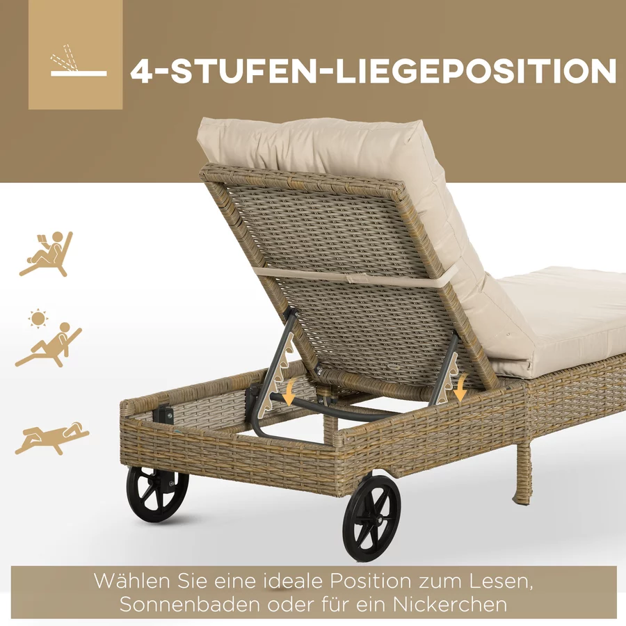 Outsunny Gartenliege mit 2 Rädern bunt