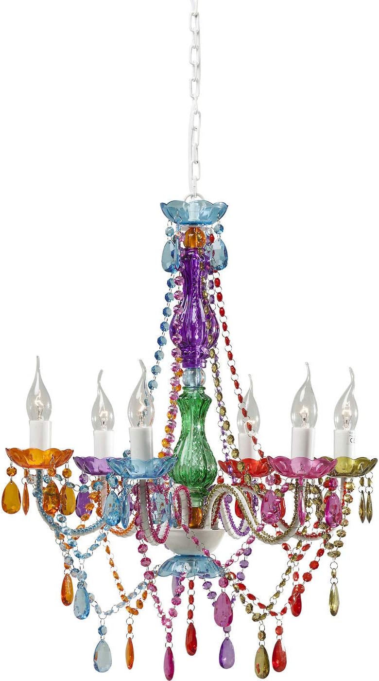 Kare Design Hängeleuchte Starlight Rainbow, Mehrfarbig, 55cm Durchmesser, Deckenlampe, Kronleuchter, Stahlgestell, Acryl Ketten, keine Leuchtmittel inklusive, 70x55x55 cm (H/B/T)