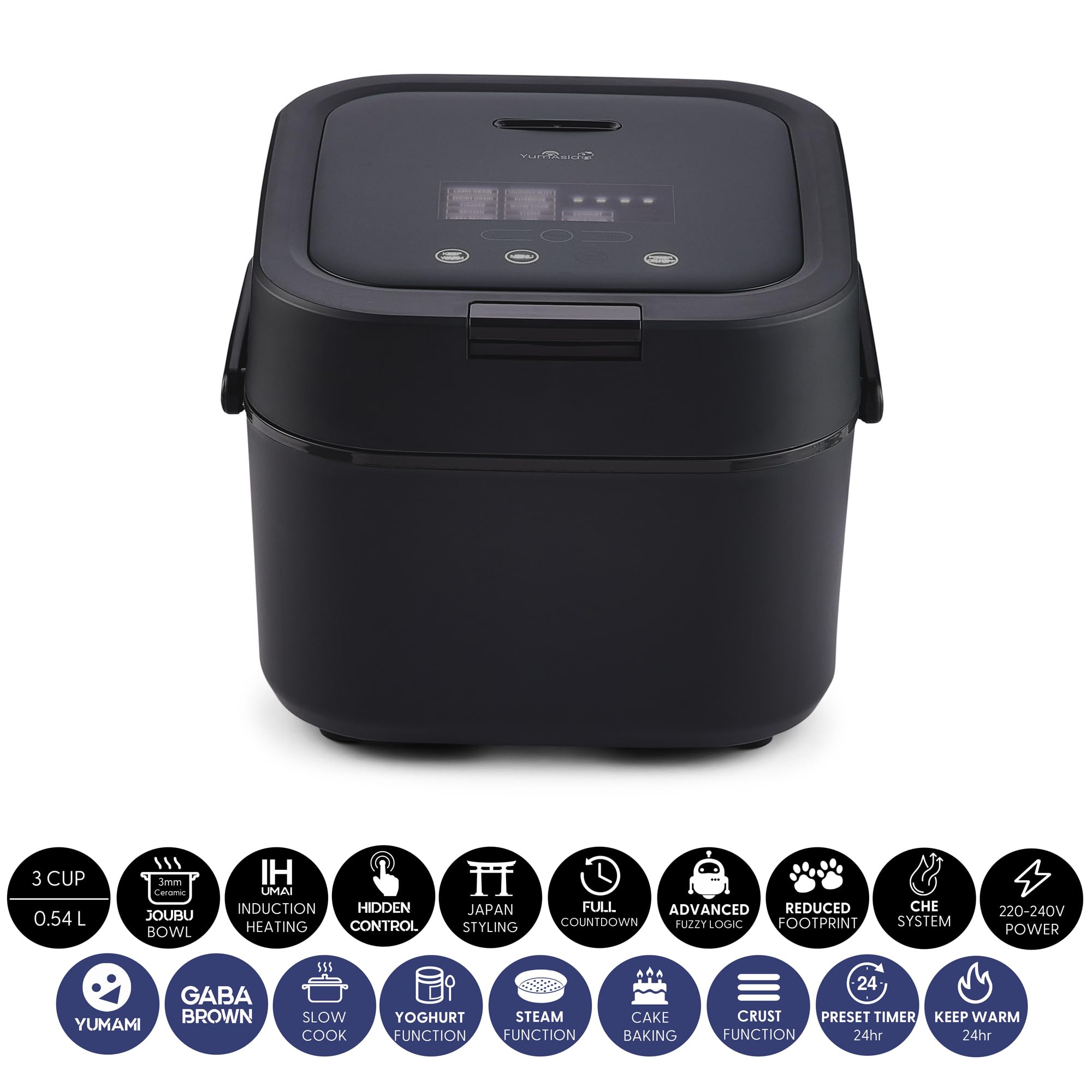 Yum Asia Hotaru Cuiseur à riz avec chauffage par induction (IH) et bol en céramique (3 tasses, 0,54 litre), 7 fonctions de cuisson du riz, 5 fonctions