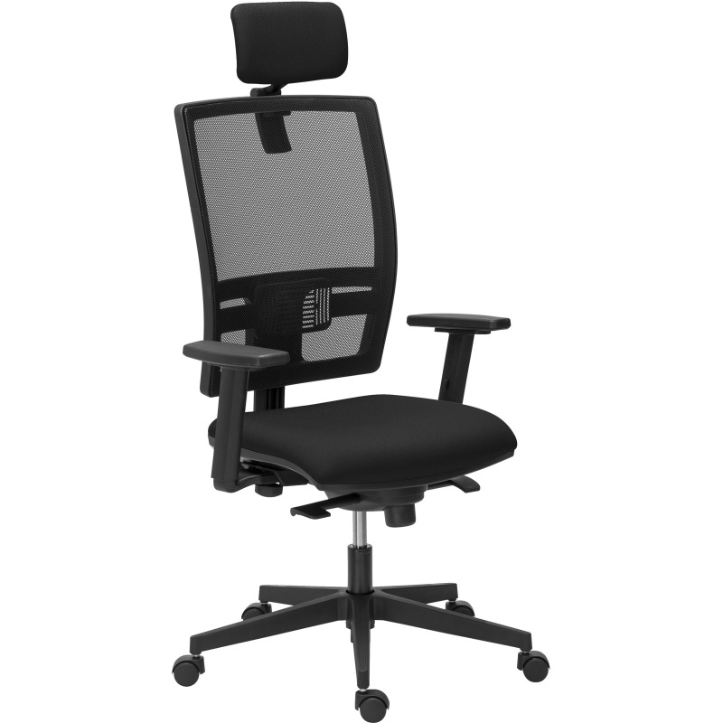 Chaise de bureau Bruneau Activ' Tissu et maille - Dossier haut avec soutien lombaire - Avec têtière - Pieds noir