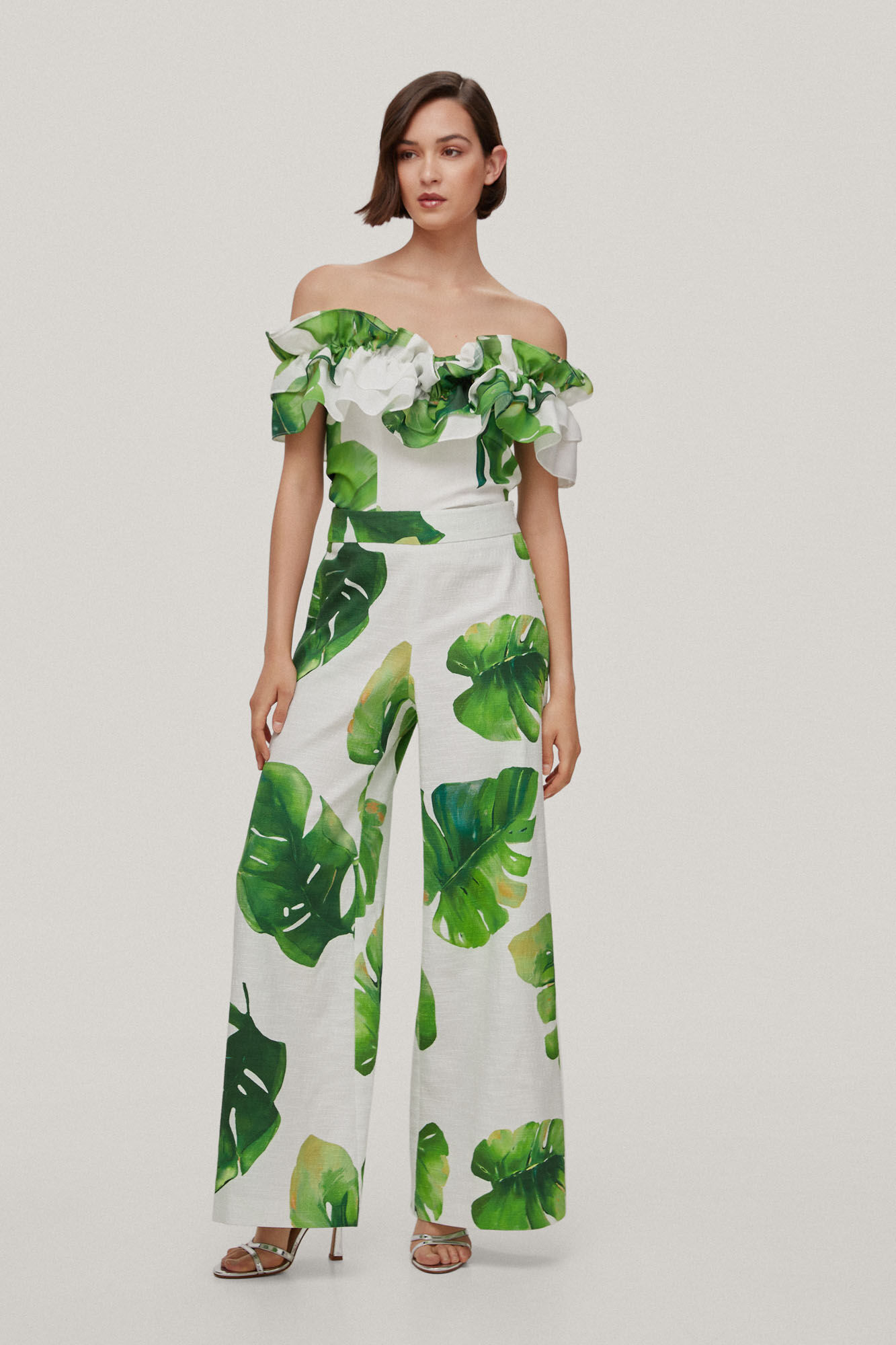 Maria. Calças de perna larga estampadas - Verde