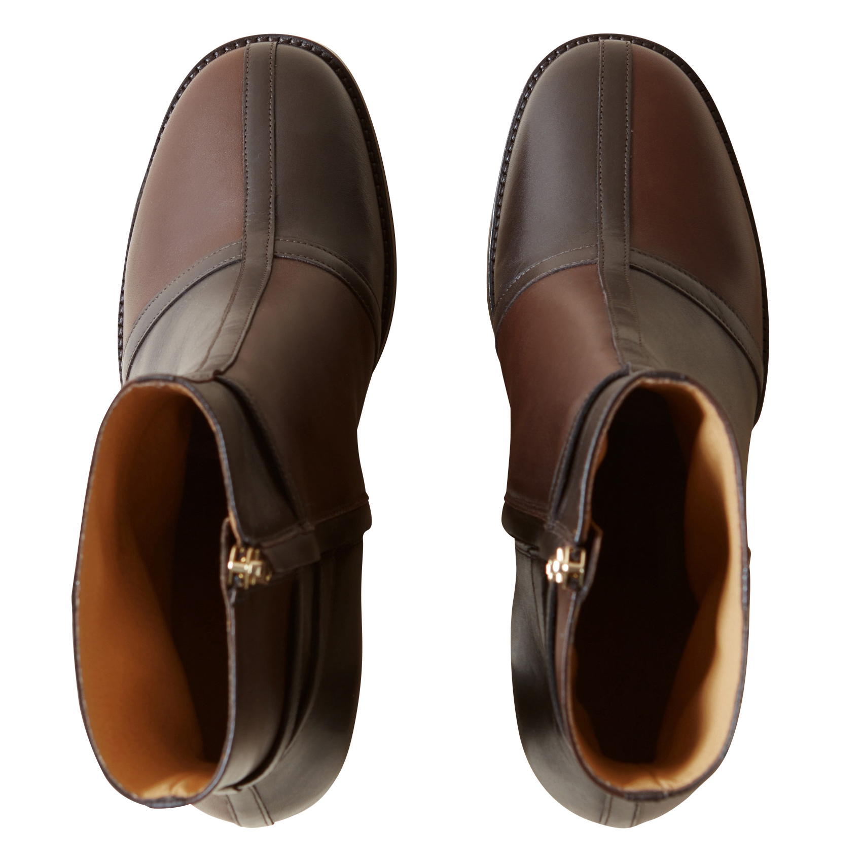 Bottines en cuir vernis patchwork | Marron